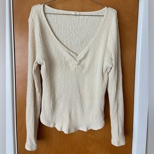 Anthropologie brand tla ribbed cream long sleeve top